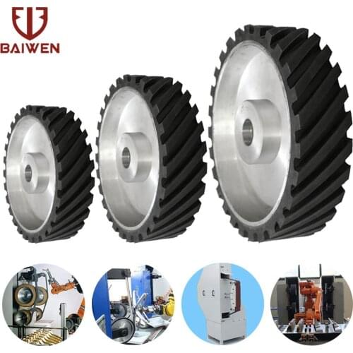 6x2inch 8x2inch 10x2inch Grooved Rubber Contact Wheel Serrated Belt Grinder Sanding Wheels for 6206 Bearing Belt Sander
