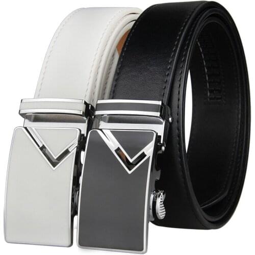 Famous Brand Belt Men Top Quality Genuine Luxury Leather Belts for Men Strap Male Metal White Leather Automatic Buckle Belts Men