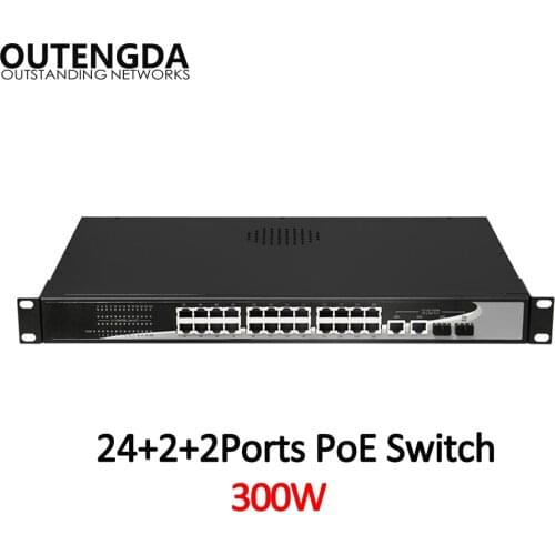 24 10/100Mbps POE Switch Standard 802.3af/at Switch with 2* 1000Mbps UPlink and 2 Gigabit SFP for IP Camera, Wireless AP