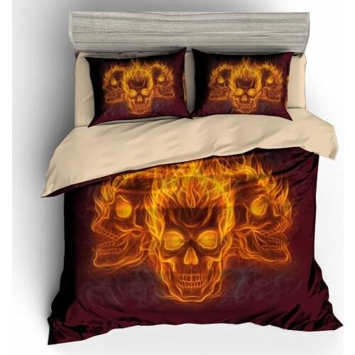 Hot Fire Skull Bedding Set,Fire of Death Angry Skeleton Printing,Polyester Christmas Decor 3 Pieces Bedding Set with Pillowcase