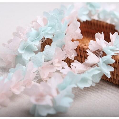 Lace Fabric 1Yard/Lot Handicrafts Lace Trim Polyester Pink Blue Flower Clusters Lace Ribbon Sewing Supplies Lace Fabric 190506