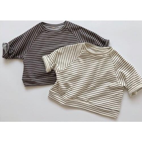 5172 Hot Sale Childrens Striped T Shirt Long Sleeve All Match Boys Cotton Pullovers 1-7Years Girl Casual Tops Bottoming Top