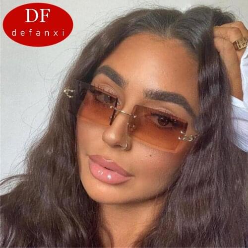 Small Rectangle Sunglasses vintage Brown Rimless Square Sun Glasses For Men Women Clear Lens Shades Glasses Oculos Lunette M218