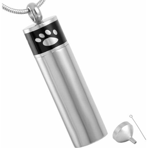 MJD8407 Pet Paw Cylinder Cremation Urn Jewelry Memorial Ashes Pendants