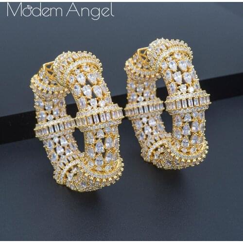 ModemAngel trendy Geometric SquareHoop Earrings For Women Accessories Full Cubic Zirconia Earrings Jewelry pendientes mujer moda