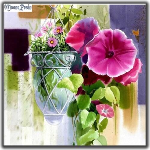 MOONCRESIN Diy Diamond Painting Cross Stit Pink Flowers Full Diamond Embroidery Morning Glory Decorative Square Diamond Mosaic