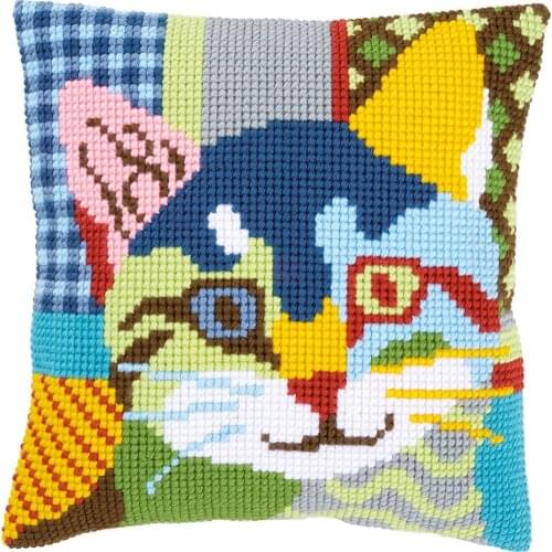 DIY Cross Stitch Cushion Cover Modern Cat Needlepoint Kits Printed Canvas Chunky Yarn Cross-stitch Pillow Case Arts & Crafts