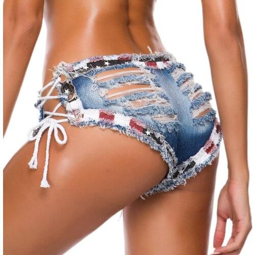 Summer New Women Sexy Hole Hollow Out Bandage Denim Ripped Shorts Jeans Mini Skinny Club DJ Dance Shorts