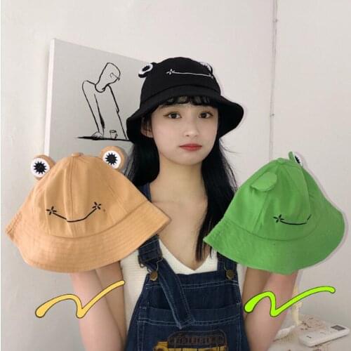 New Unisex Cotton Bucket Summer Sunscreen Funny Big Frog Eyes Cartoon Fisherman Hat Toy Outdoor Green Beach Cap
