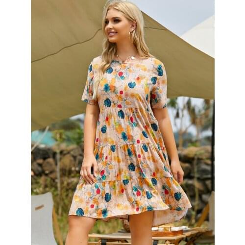 2021 Summer Woman Dress Plus Size 4XL Female Short Sleeve Floral Print Casual Sundress Extra Big Size Short Mini Dresses