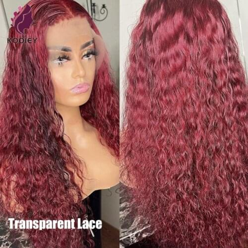 Transparent Burgundy Wig 99J Colored Human Hair Lace Front Wigs Wet Water Wave Remy Hair Lace Wig Pre Plucked For Black Women