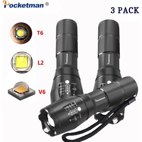 1/2/3 PCS 12000LM LED Flashlight XP-L-V6 LED Torch T6/L2/V6 Lanterna Zoomable with 5 Modes LED Torch Flashlight used 18650
