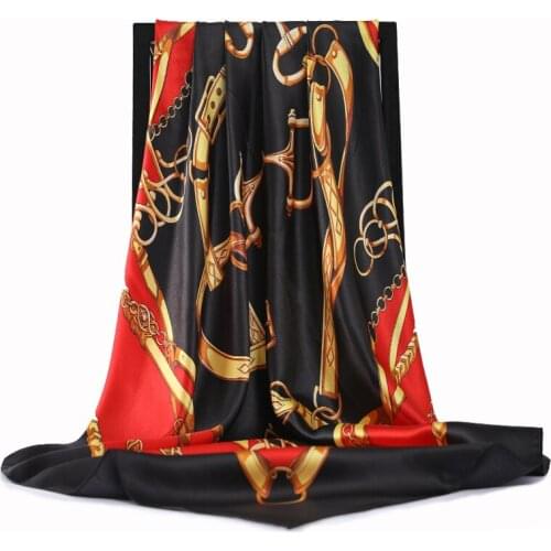 Silk Scarves Women Print Foulard Satin Square Head Hijab Scarfs For Ladies Luxury Brand Shawls 90cm Bandana female muffler Scarf