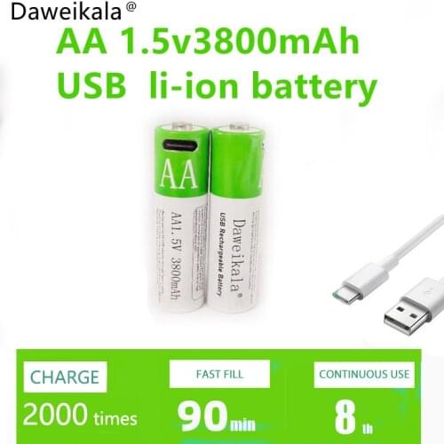 Fast charging 1.5 V rechargeable battery AA1.5V 3800 MAH lithium battery replacement LED flashlight, camera, keyboard and mouse