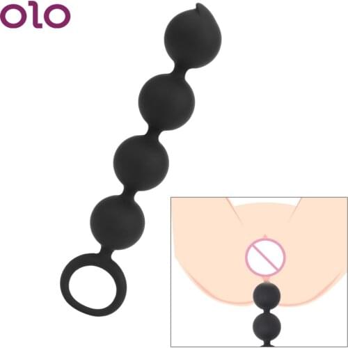OLO Butt Plug with Pull Ring Prostate Massage Erotic Sex Toys for Women Men 4 Balls Anal Beads Silicone