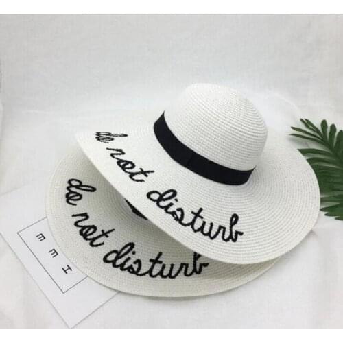 Seioum brand new letter embroidery Big brim sun hats straw hats for women summer hat Panama ladies Beach sun hat free shipping