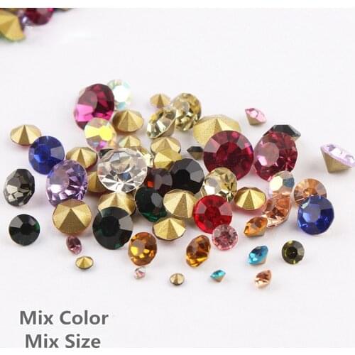 SS5-SS38 About 500Pcs Shiny Mix Color And Size Nail Art Pointback Rhinestone Glue On Rhinestones For DIY Nail Art