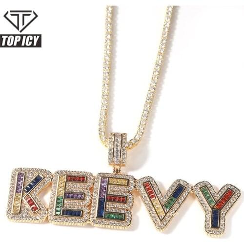 Top Icy Brass with 18K Gold Plating Colorful Cubic Zirconium Letter Pendant Necklace CZ Stainless Steel Jewelry set