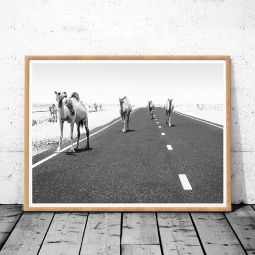 Camel Desert Animal Photo Canvas Art Prints Poster Boho Camels On The Road Painting Black White Picture Nursery Wall Art Decor
