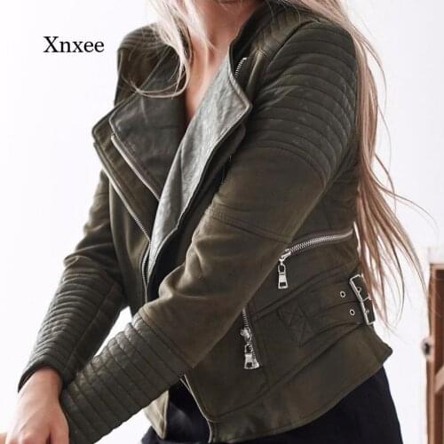 Autumn and Winter Slim Ladies Jacket Lapel Motorcycle Jacket Coat Retro Leather Motorcycle Short Punk Crop Top Coat