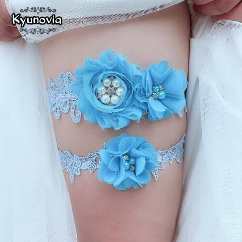 Kyunovia 2pcs Wedding Garter Black Embroidery Floral Sexy Garters Women/Female/Bride Thigh Ring Bridal Lace Leg Ring Loop BY25