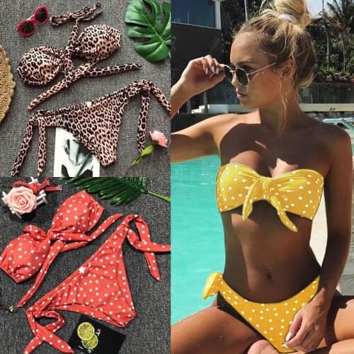 Ladies swimming suit for women 2020 tankini bottoms leopard bikini strapless swimwear thong sexy top bikini bandage beach wear