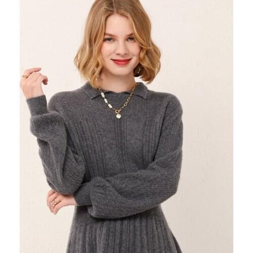 Ladies pullover 2021 fall/winter 100% wool sweater casual solid color lapel cashmere sweater oversized womens top thick hot