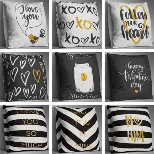 Golden Black Pillowcase Geometric Decorative Pillowcases Polyester Double Sides Throw Pillow Case Striped Pillowcase kussensloop