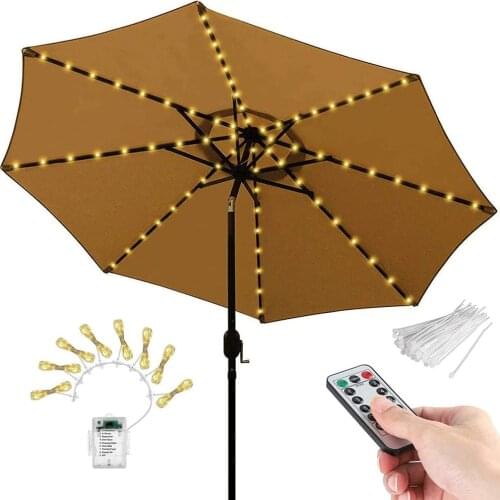 Parasol Lights, Battery Operated Patio Umbrella String Lights Remote 104 LEDs 8 Modes Cordless Umbrella Light Outdoor Tents Warm