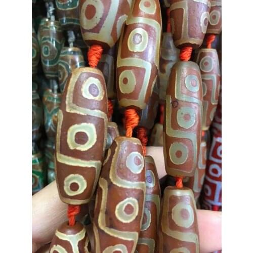 2strands/lot 9eyes Brown Prayer Tibetan Mystical Stone Dzi Necklaces Tibetan Charms Rice Gems Stone Matte Turtleback Drum Beads