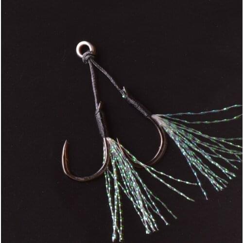 3pairs Slow Jig Assist Fishing Hook 12# 14# Metal Jig Double Hook High Carbon Steel Fishhook With Feather Line Fishing Tackle