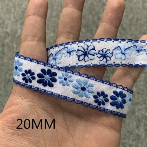 3 YARD 20MM Blue Flower Embroidered Ribbon HANDMADE Lace