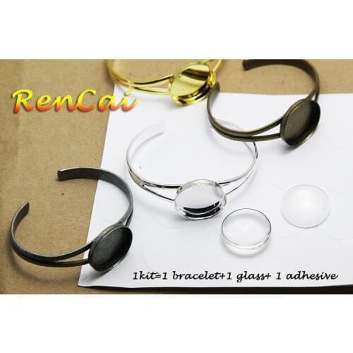 5Kits Trendy 25mm Cuff Bangle Bracelet Base Bracelet Blank Findings Tray Bezel Setting Cabochon Cameo For DIY Making