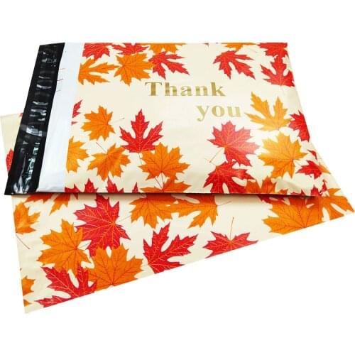 50Pcs 3D Maple Leaf Courier Ziplock Bag Waterproof Bag Plastic Envelope Mailer Postal Mailing Bag Self-seal Adhesive Express Bag