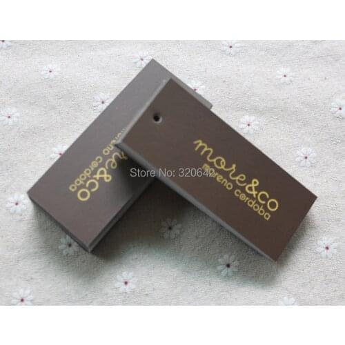 Free shipping customized logo brown background with yellow logo print jeans/bags/clothing price paper label,personality hang tag