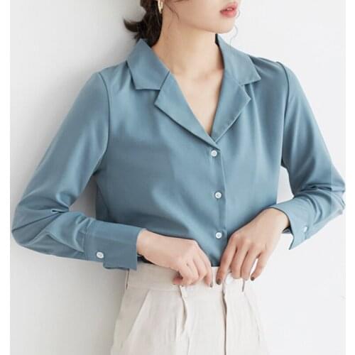 Blouses Woman 2021 Long Sleeve Blue Chiffon Blouse Women Shirts V-neck Office Ladies Tops Blouse Women Ladies Tops Blusas C289