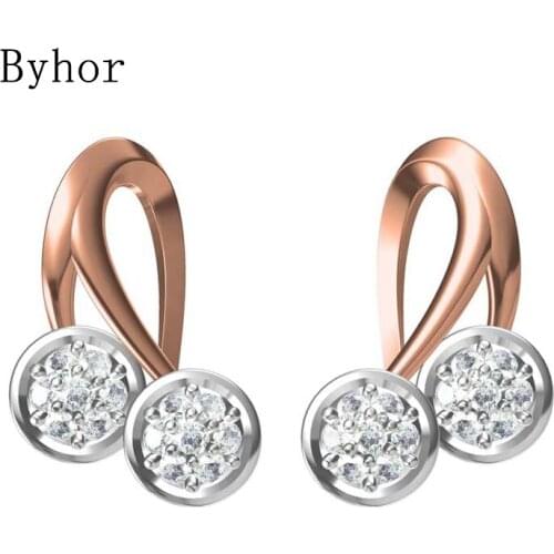 Byhor Solid 14K White/Yellow+White/Rose+White Gold 0.42ct H/SI Natural Diamond Fine Jewelry Wedding cherry Stud Earrings Cерьги