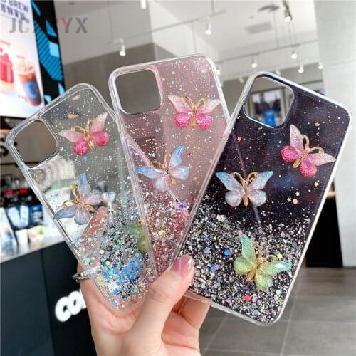 3D Cute Bling Glitter Rainbow butterfly soft clean Case For iPhone 12 11 Pro Max MiNi XR X XS 6s 7 8 Plus SE 2020 back cover