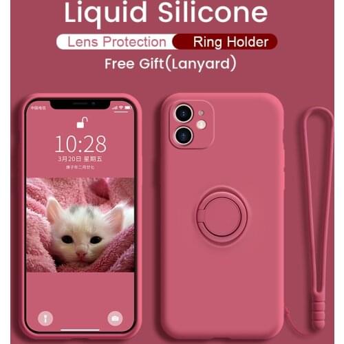 Liquid Silicone Ring Holder Stand Soft Case For Iphone 12 11 Pro Max Iphone Se 2020 X Xs Max Xr 8 7 Plus Camera Protection Cover
