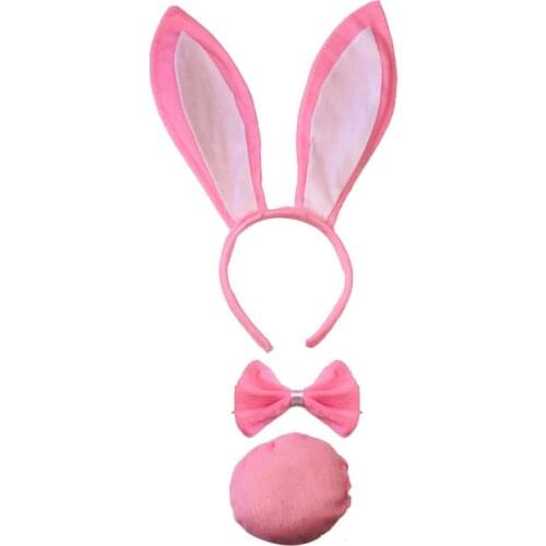 Women Girl Sexy Long Bunny Ears Headband Tail Tie Cosplay Rabbit Hair Wear Birthday Party Dress Up Halloween Christmas Costume