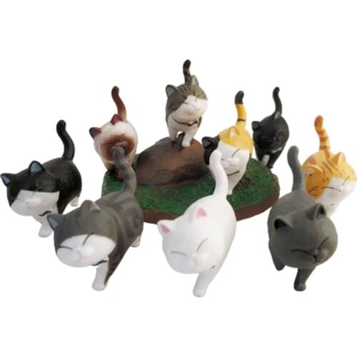 9Pcs/Set Mini PVC Animal Model Japanese Cat Doll Figures Toy Creative Handicraft Ornaments Cute Bell Cat Decoration Crafts