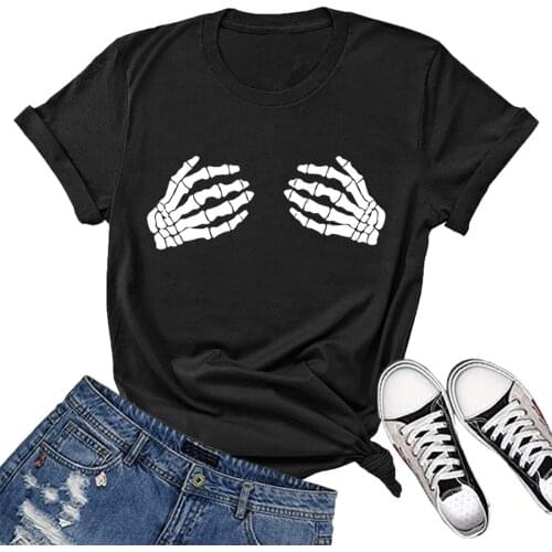 Skull Hands Print T-shirts Women Summer 2020 Gothic Clothes Casual Round Neck Graphic Tees Fashion T Shirt Femme Camisetas Mujer