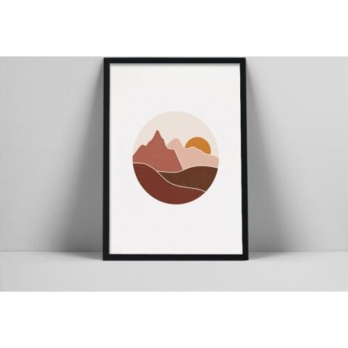 Mountains Line Art Print | Miniature Landscape Poster | Printable Landscape Wall Art | Terracotta Landscape Pnal Facial FeatCol