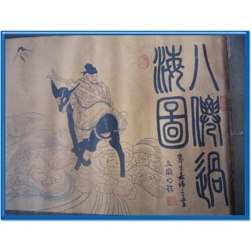 Chinese Qing Dyansty Scroll Painting ,8 fairies, 400cm long