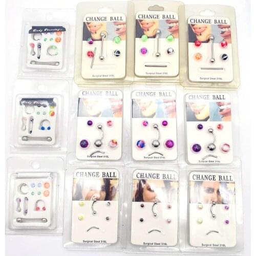 2/5Pcs Card-Mounted Stainless Steel Belly Button Ring Nose Ring Acrylic Interchangeable Eyebrow Nails Nose Body Piercing Jewelry