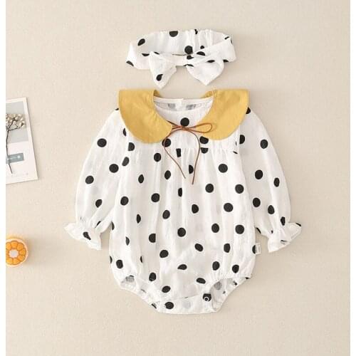 Polka Dot Baby Girl Romper Bodysuit Korean Climbing Suit +Hat For Babies Baby girl Clothes Newborn Long Sleeve Girls Outfits