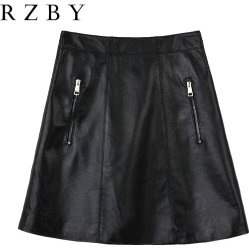 Leather Genuine Women Short Skirts Black Sexy Slim Office Lady Hip Faldas Natural Real Sheepskin Female Package Jupe RZBY297