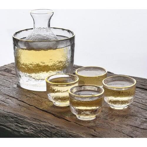 Creative Japanese-style Hip Flask Lead-free Glass Sake Jug Set Drawing Gold Wine Set Warm Jug White Wine Glass Set