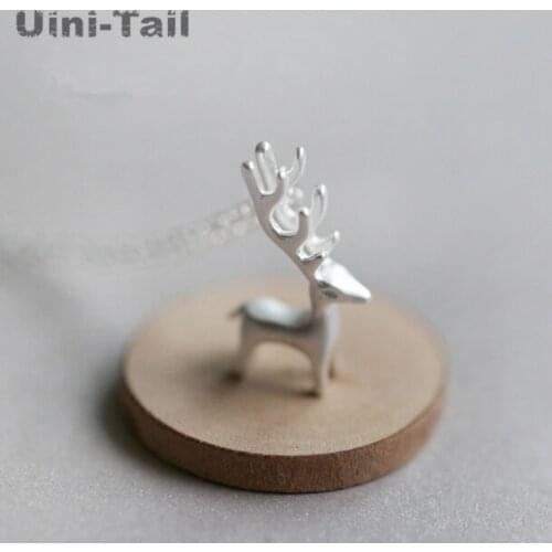Uini-Tail hot new 925 sterling silver stereo deer necklace female Korean fashion short clavicle chain accessories silver jewelry