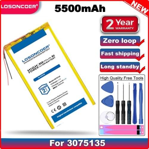 LOSONCOER 3 line 3.7 V 3075135 lithium polymer battery 5500mah and 9 inches tablet batteries large volume thin 3075135